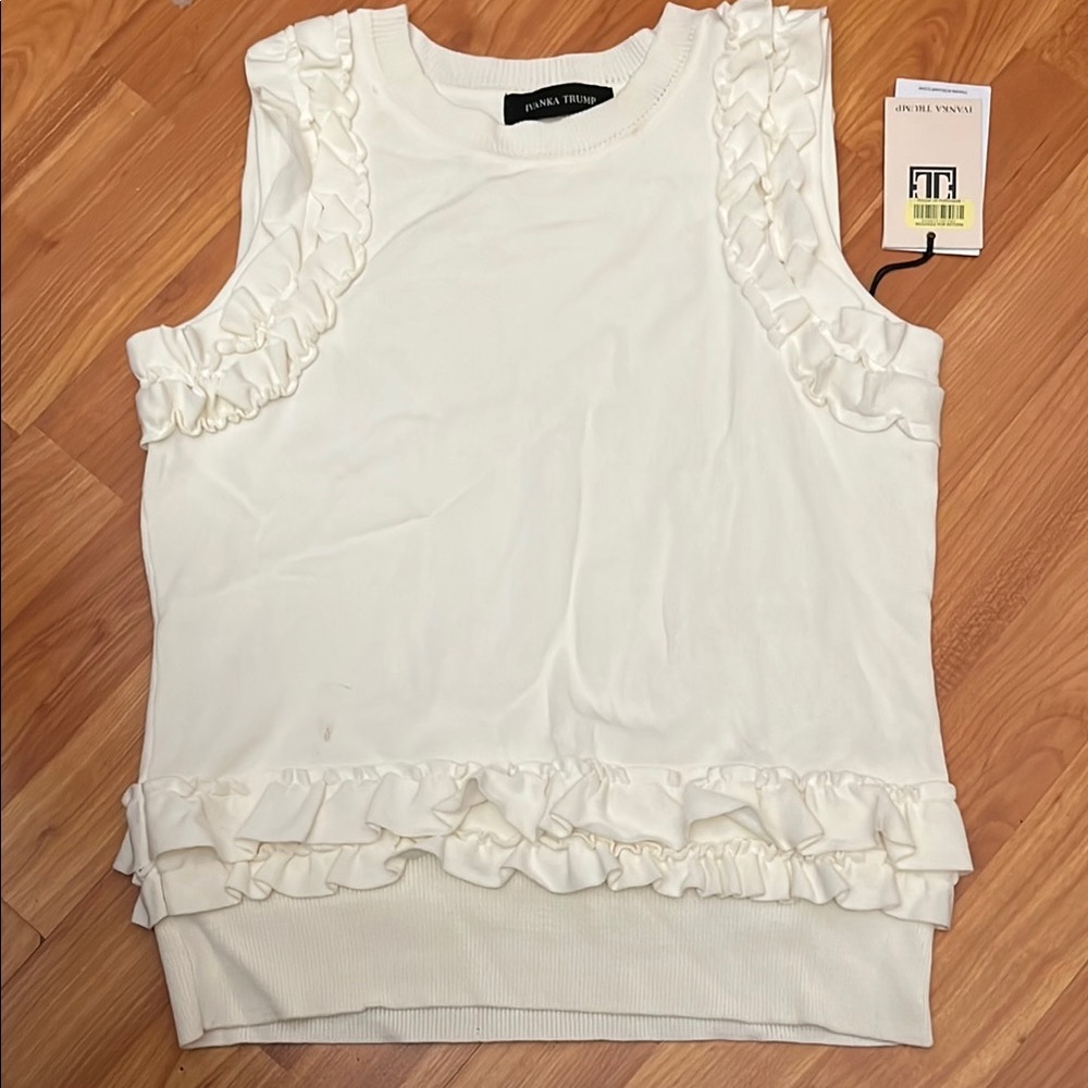 Ivanka Trump White Ruffle Blouse Small